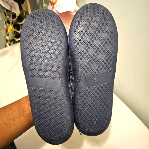 Navy Blue Velour Slippers - Picture 3 of 5